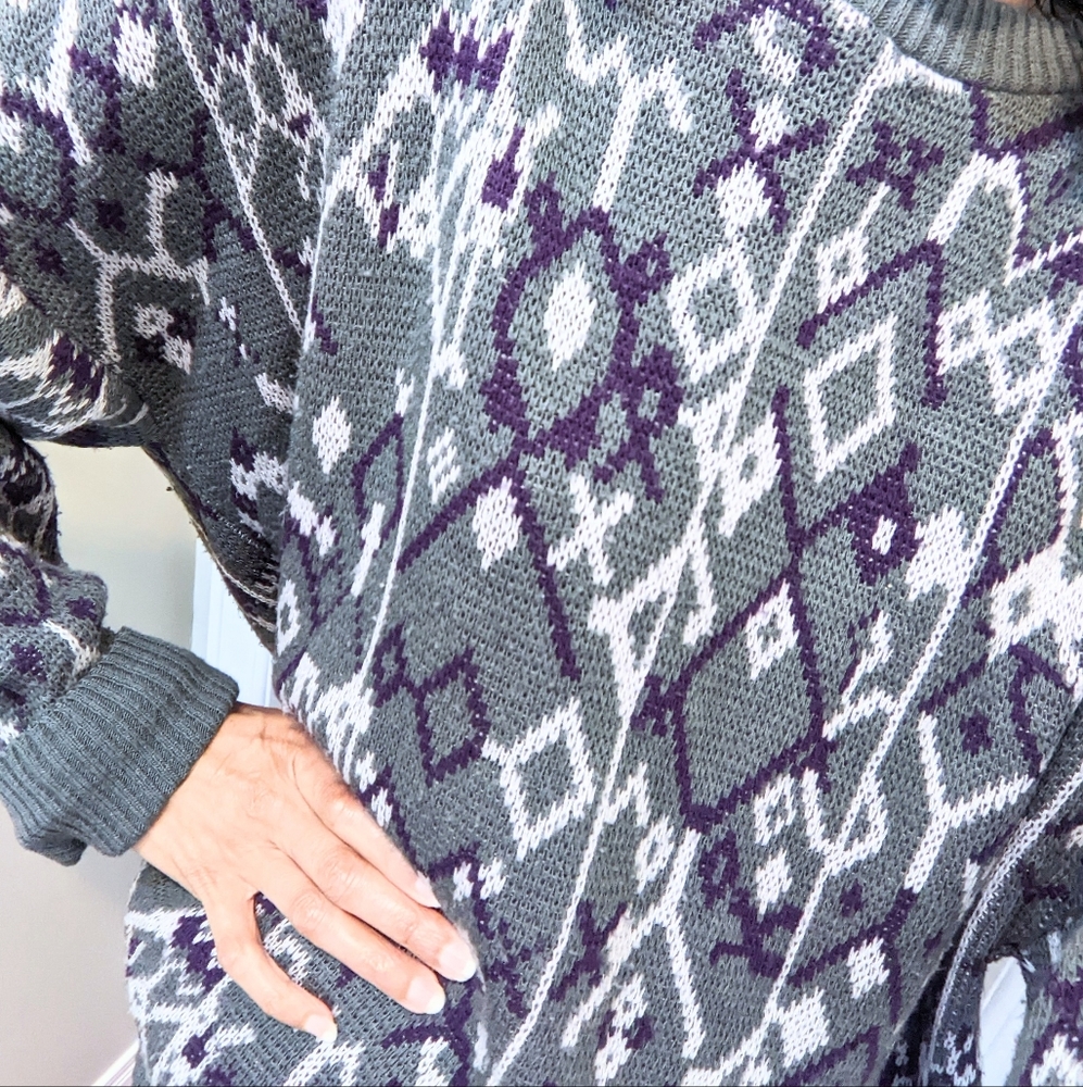 Vtg Diamond Print, Autumn Grandpa Sweater. M. - Picture 3 of 15